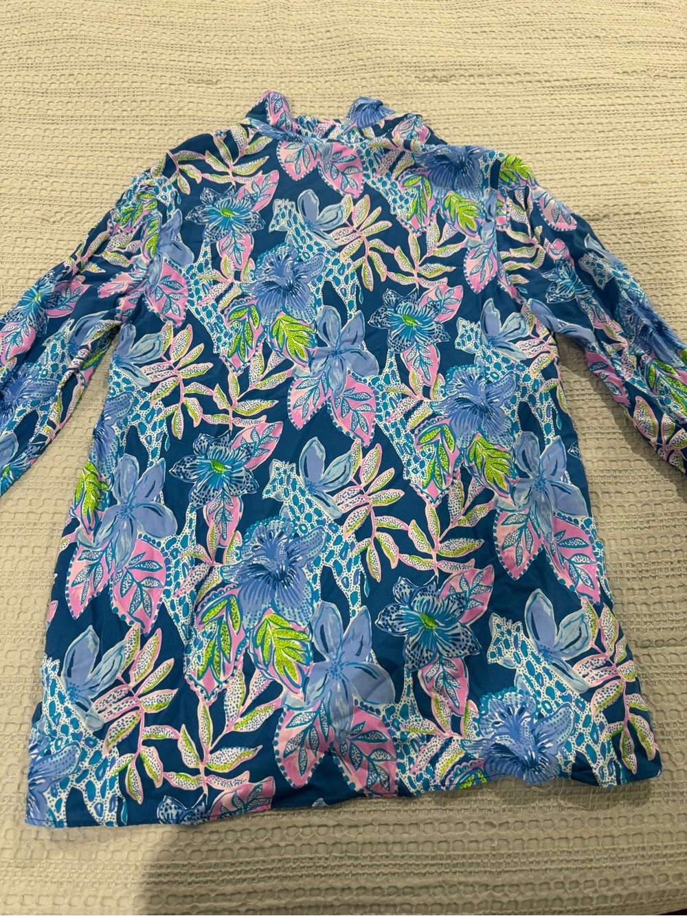 Lilly Pulitzer Teal Floral Long-Sleeve Blouse